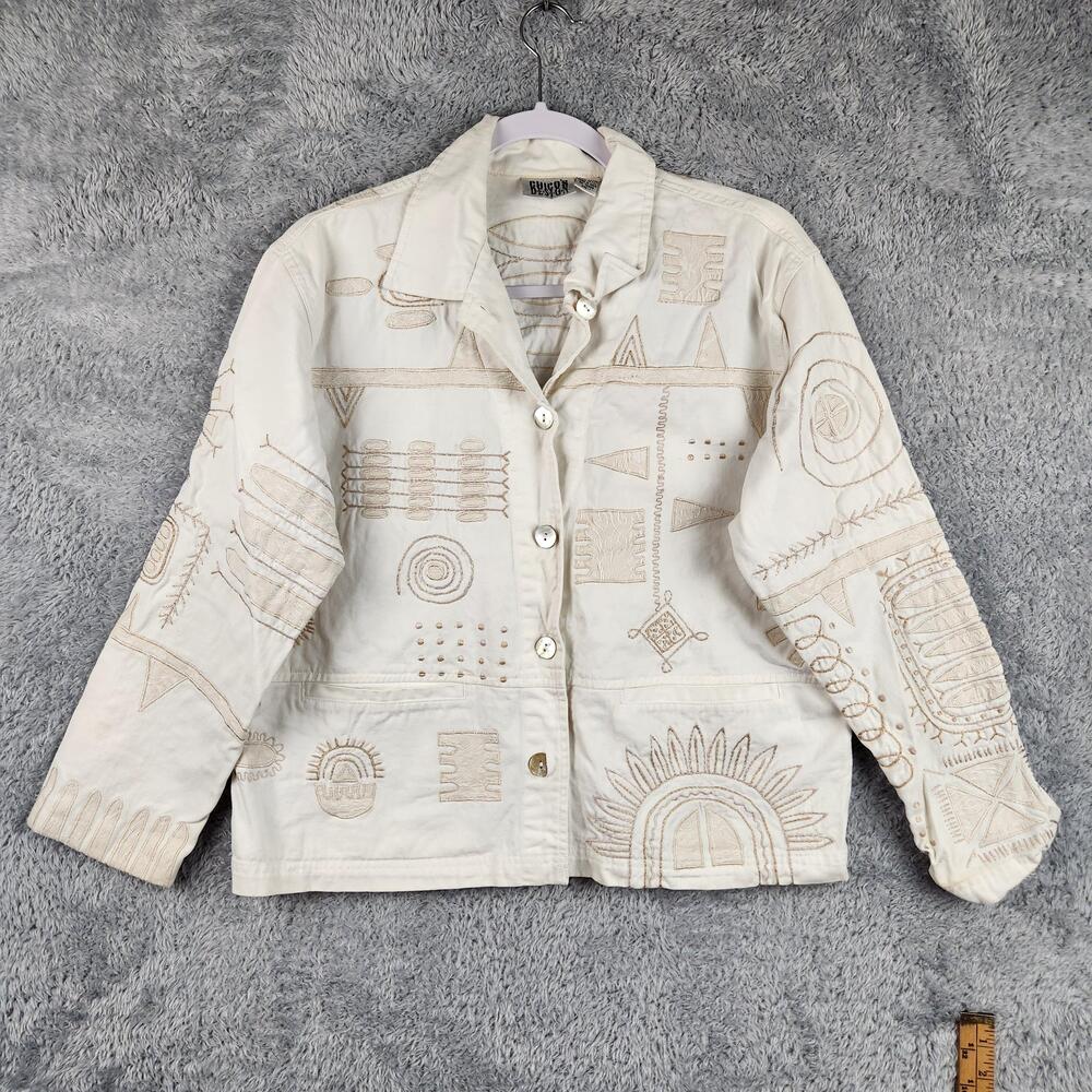 Chicos Design Jacket Womens 1 White Embroidered Geometric Boho Art Western Aztec